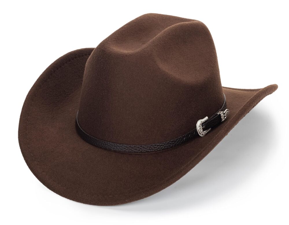 4406 Western Cowboy Hat - Classic Felt Wide Brim Fedora Hat with Belt